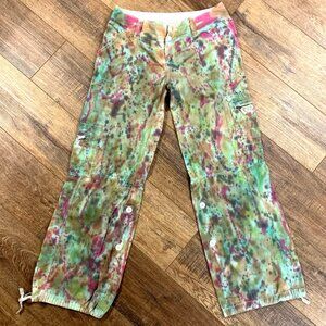 Y2K Aeropostale Tie Dye CONVERTIBLE CARGO PANTS SHORTS 7/8 Drawstring Ankle 90s